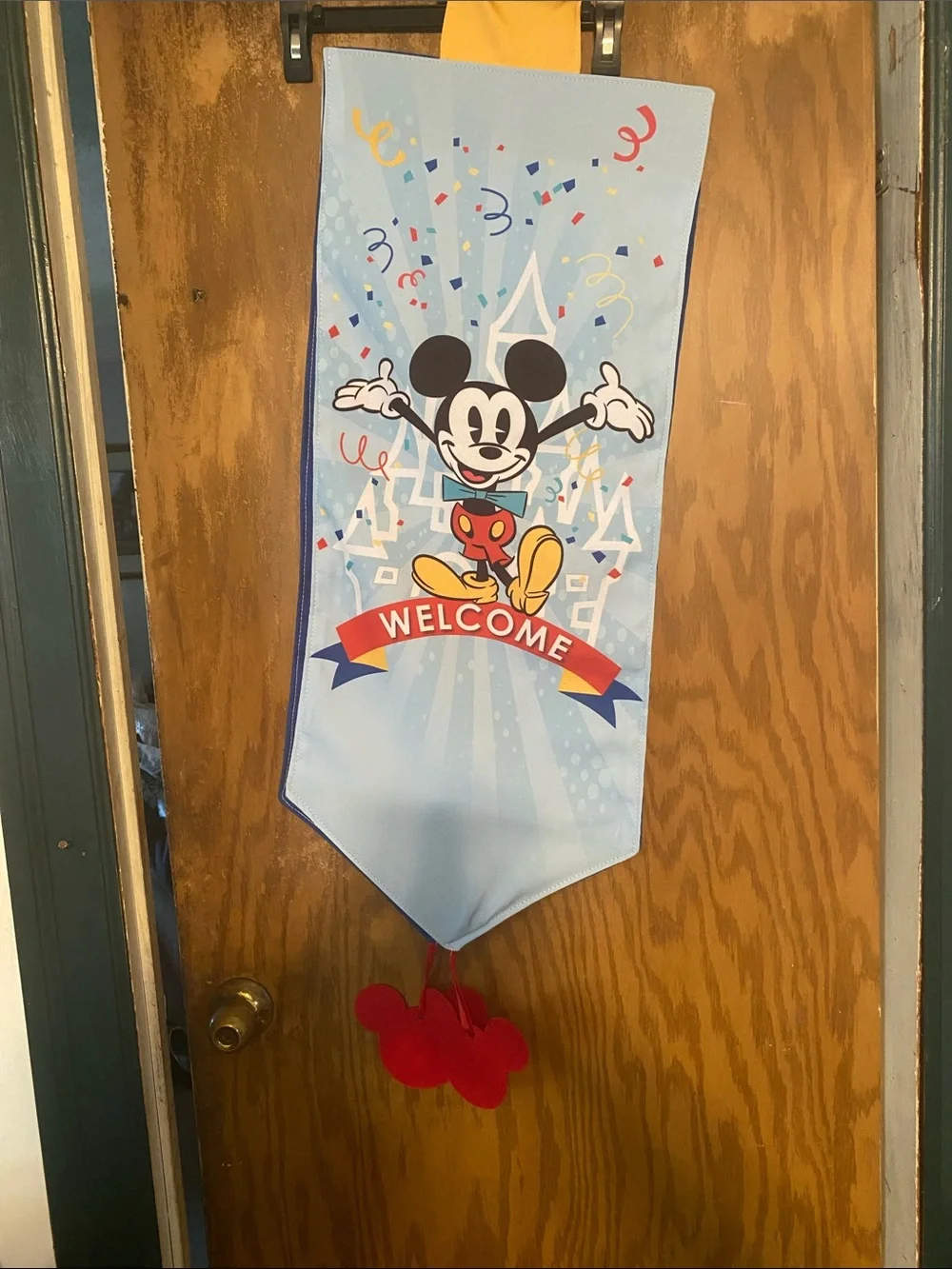 Disney Mickey Mouse Light Blue Welcome Pennant Banner with Red Accents